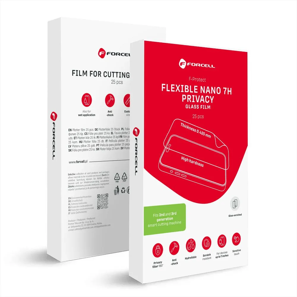 FORCELL FLEXIBLE NANO 7H PRIVACY - Hybrid-Nano-Glasschneidefolie passend für Plotter 196x125mm 25 Stück