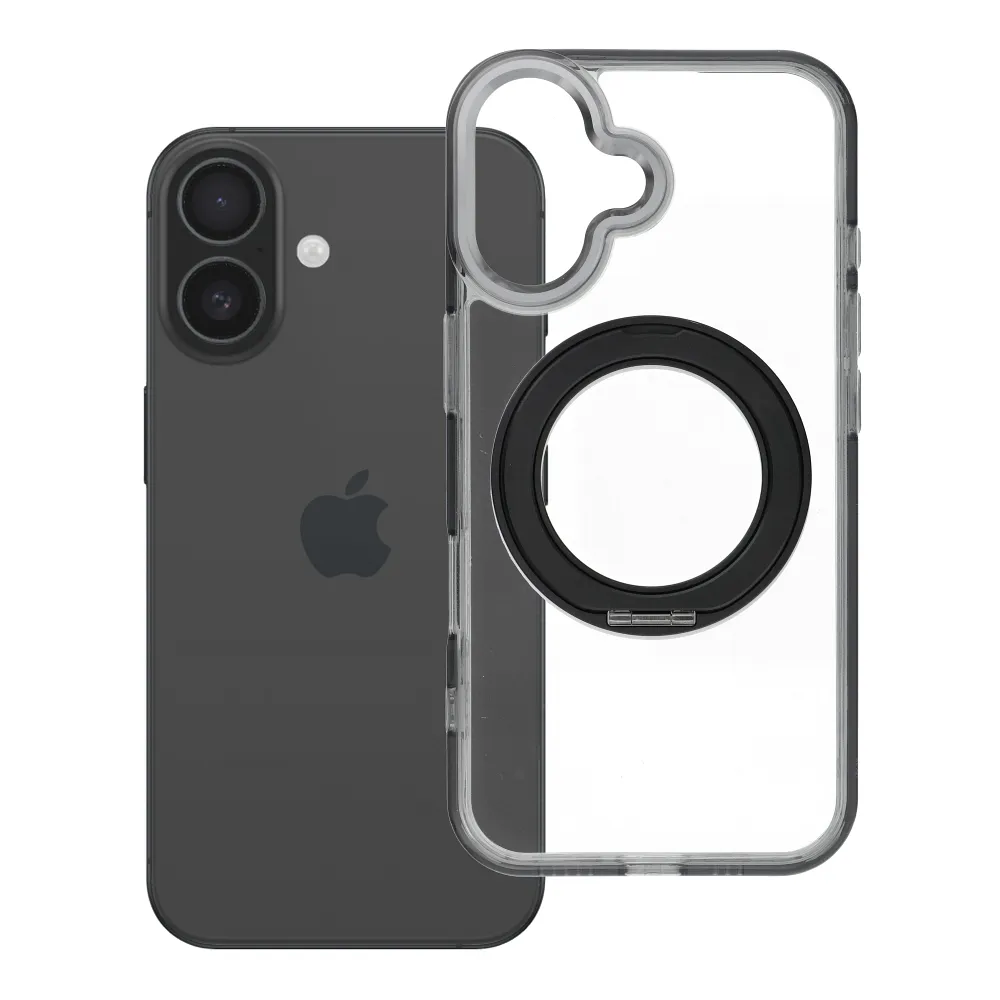Case passend für iPhone 16 Frame Circle Stand kompatibel mit MagSafe black