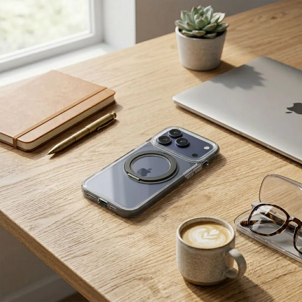Case passend für iPhone 16 Frame Circle Stand kompatibel mit MagSafe black