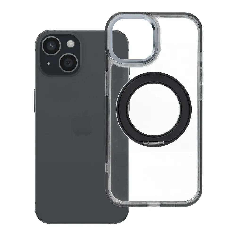 Case passend für iPhone 15 Frame Circle Stand kompatibel mit MagSafe black