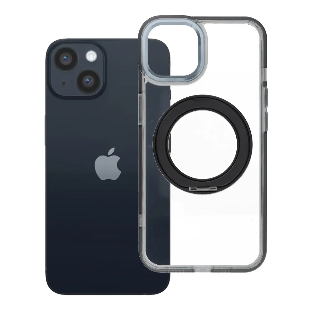 Case passend für iPhone 14 Frame Circle Stand kompatibel mit MagSafe black