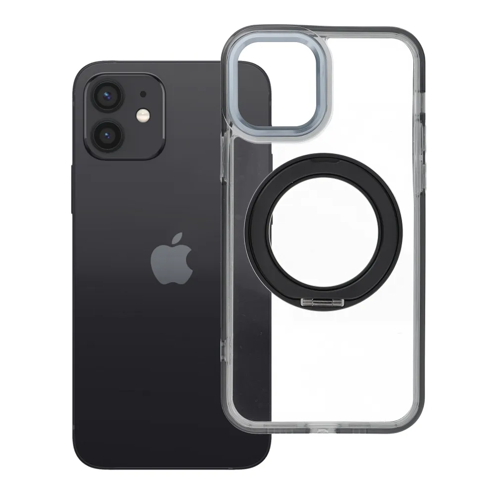 Case passend für iPhone 12 Frame Circle Stand kompatibel mit MagSafe black
