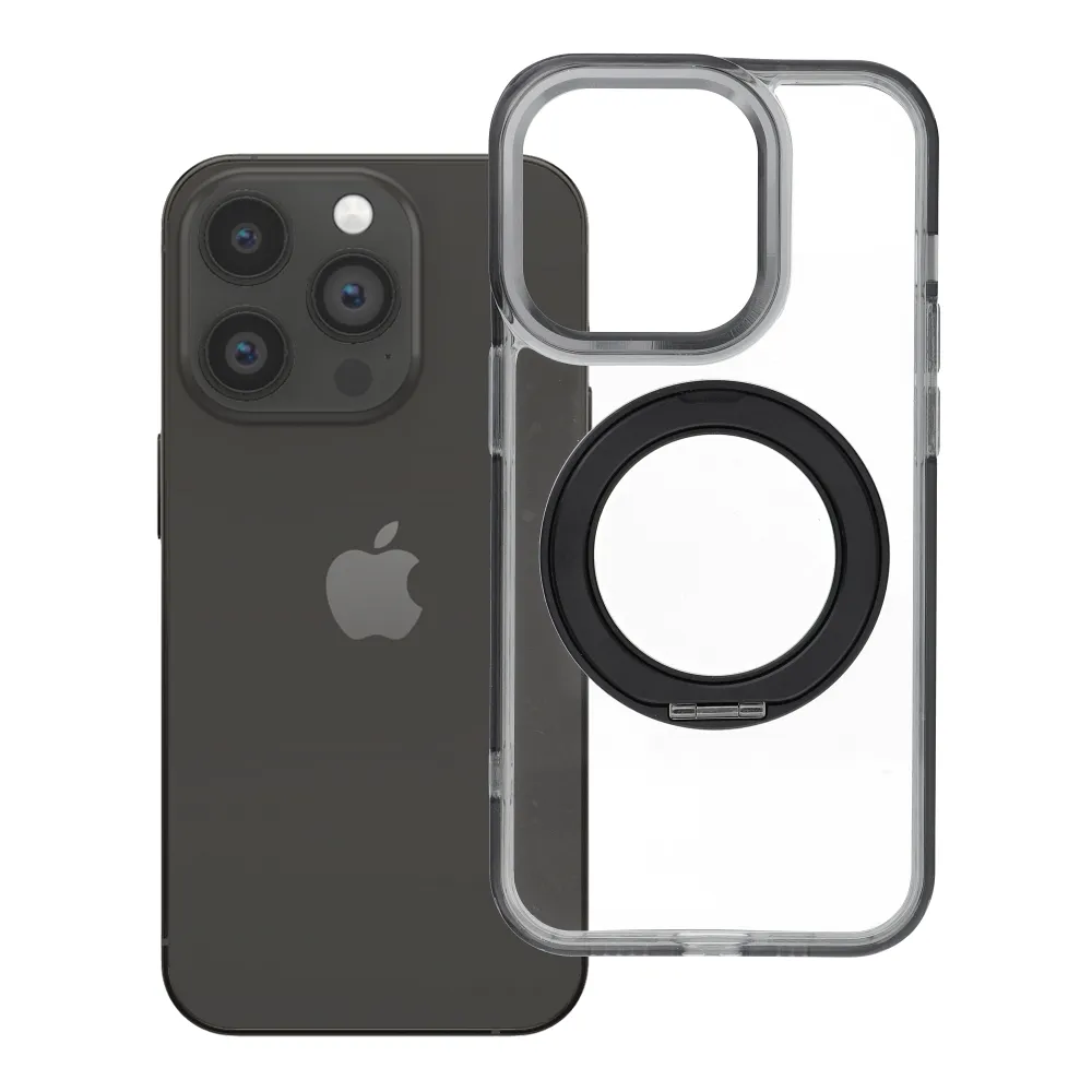 Case passend für iPhone 14 PRO Frame Circle Stand kompatibel mit MagSafe black