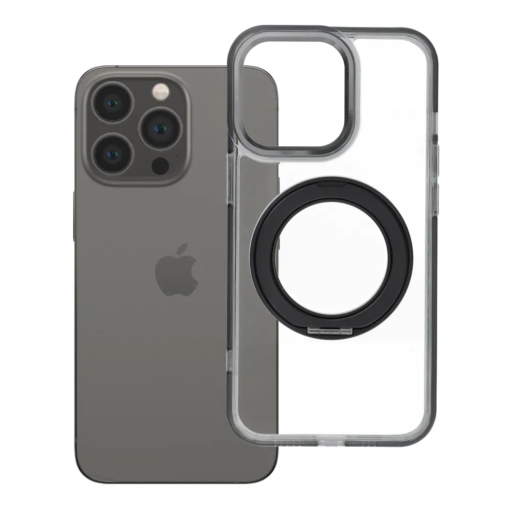Case passend für iPhone 13 PRO Frame Circle Stand kompatibel mit MagSafe black