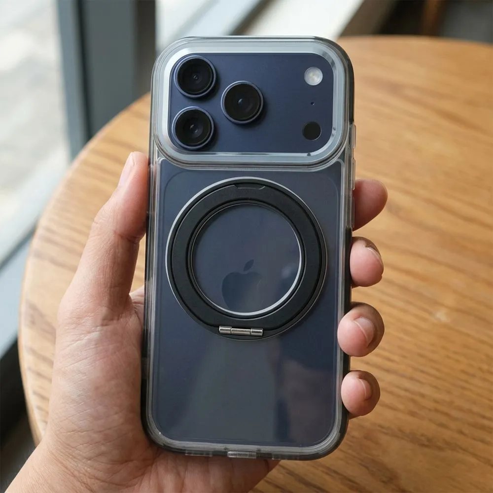 Case passend für iPhone 13 PRO Frame Circle Stand kompatibel mit MagSafe black