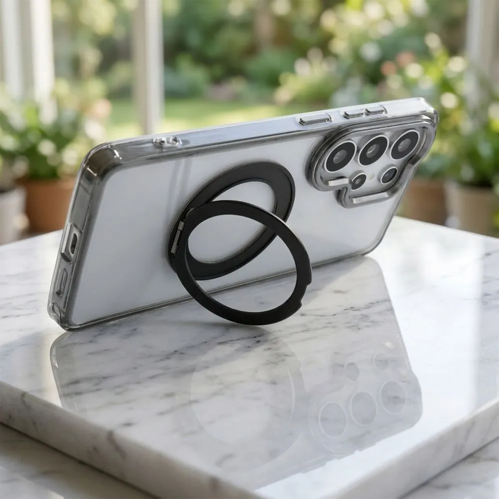 Case passend für Samsung S26 ULTRA Frame Circle Stand kompatibel mit MagSafe transparent