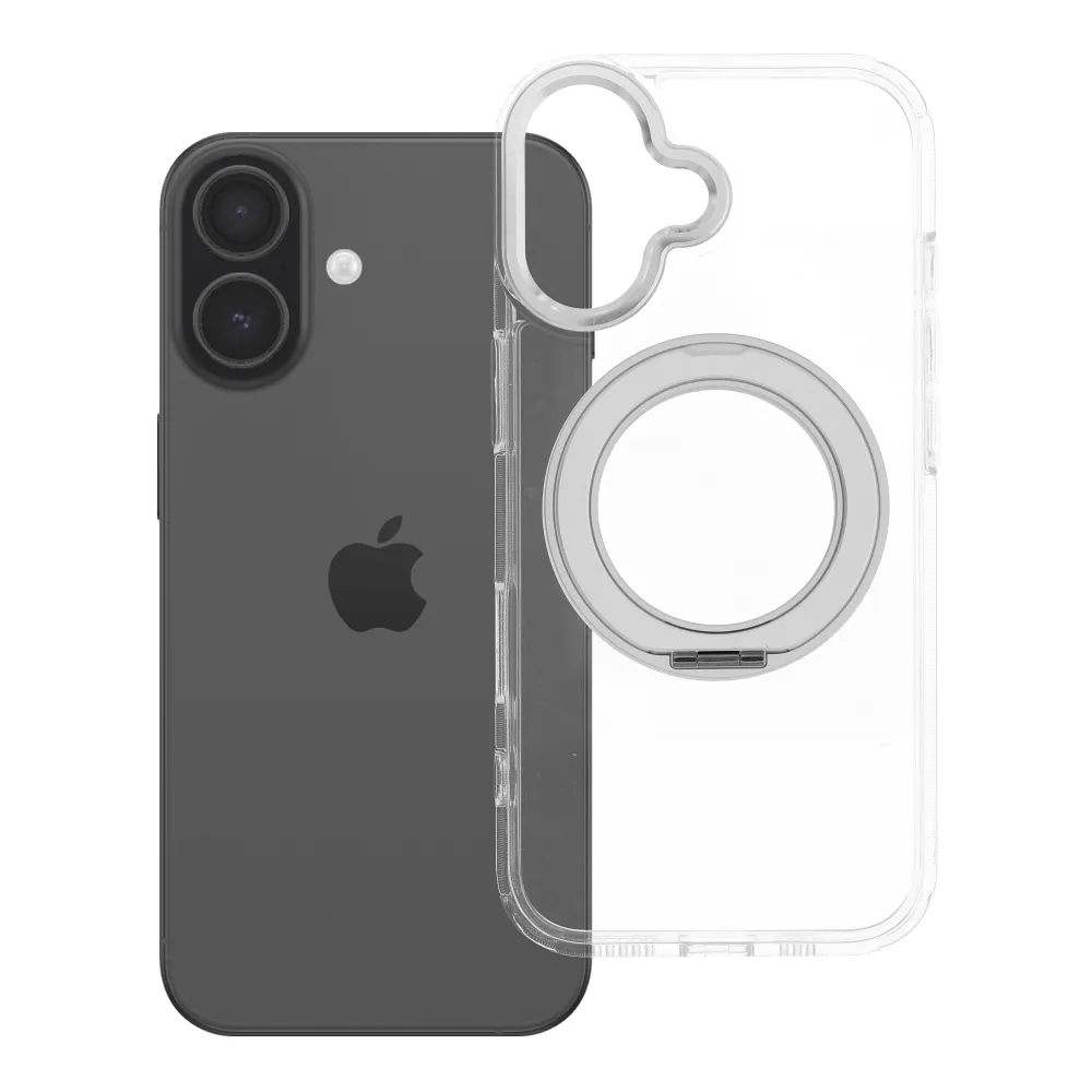 Case passend für iPhone 17 Frame Circle Stand kompatibel mit MagSafe transparent