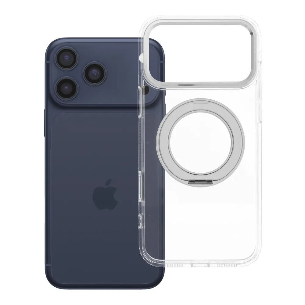 Case passend für iPhone 17 Pro Max / 18 Pro Max ( low camera edge) Frame Circle Stand kompatibel mit MagSafe transparent