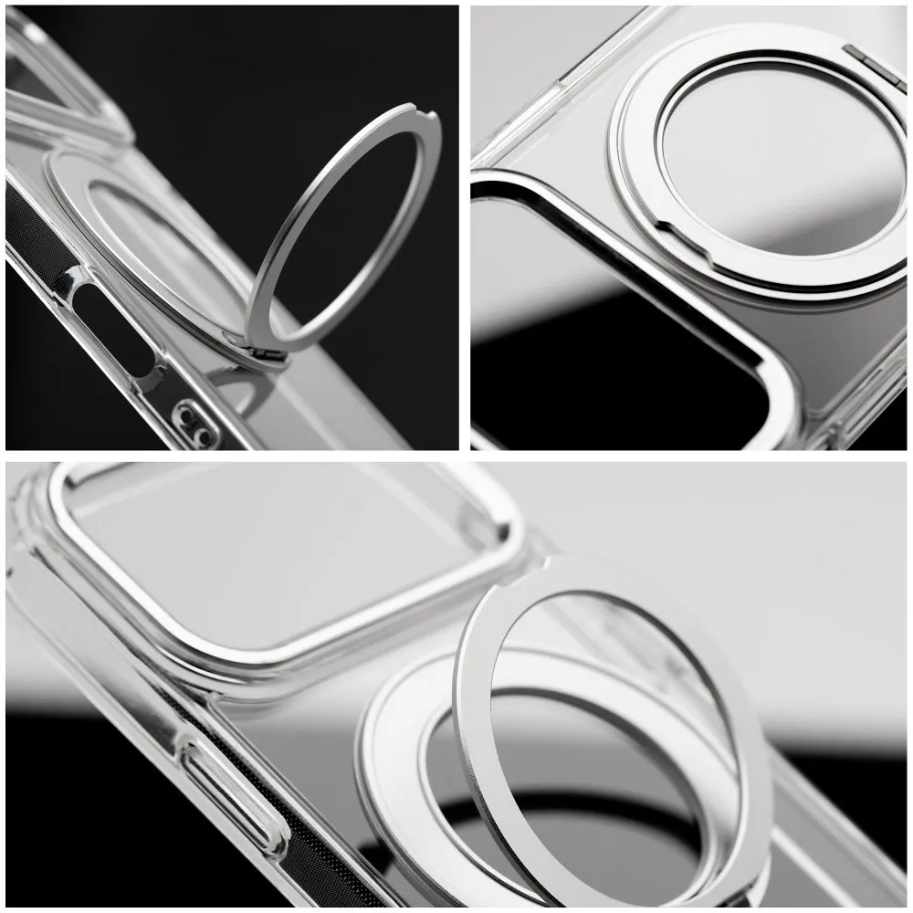 Case passend für iPhone 17 Pro Max / 18 Pro Max ( low camera edge) Frame Circle Stand kompatibel mit MagSafe transparent