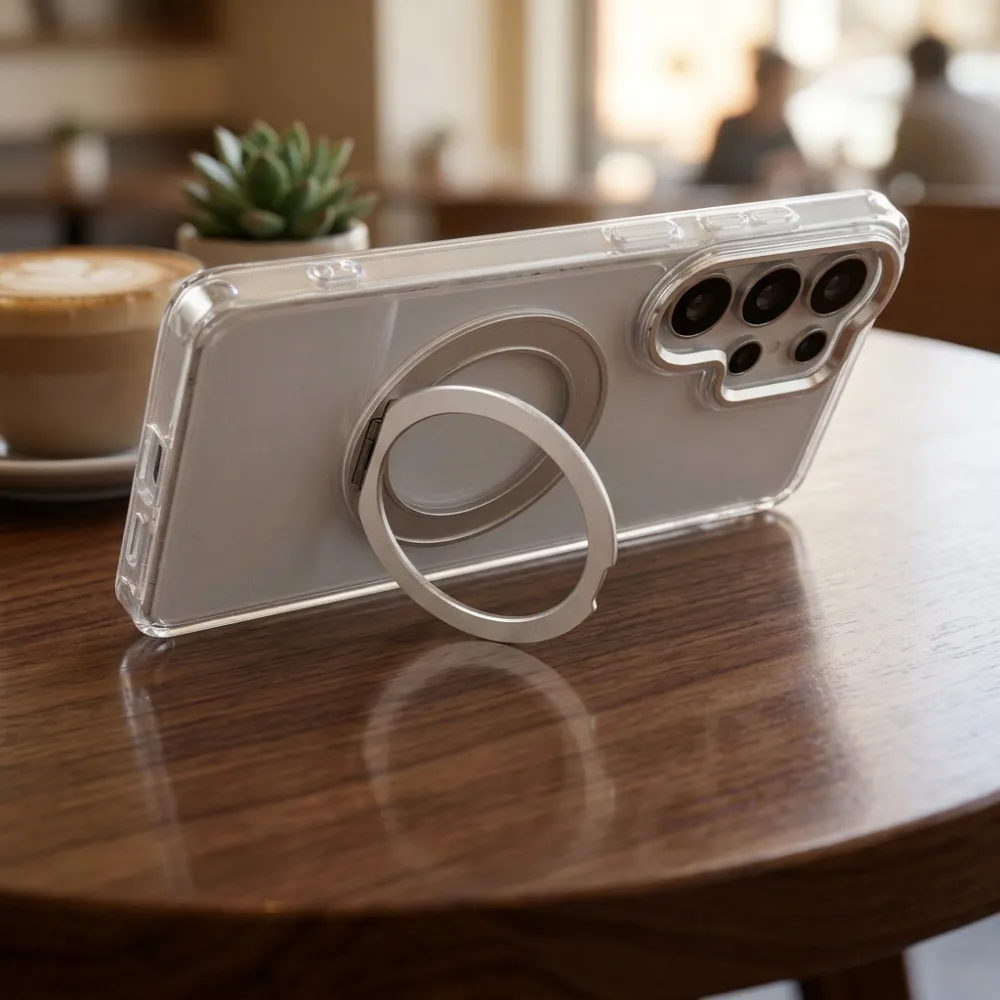 Case passend für Samsung A57 Frame Circle Stand kompatibel mit MagSafe transparent