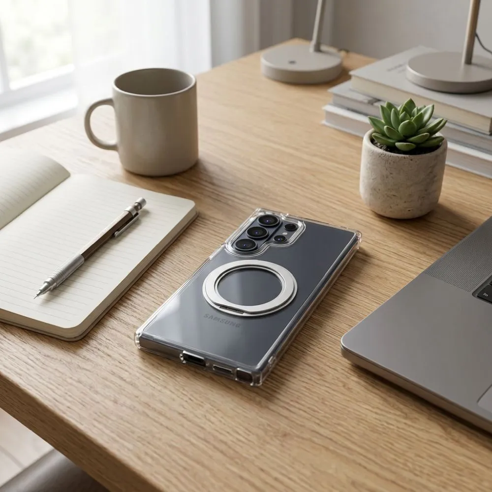Case passend für Samsung A56 Frame Circle Stand kompatibel mit MagSafe transparent