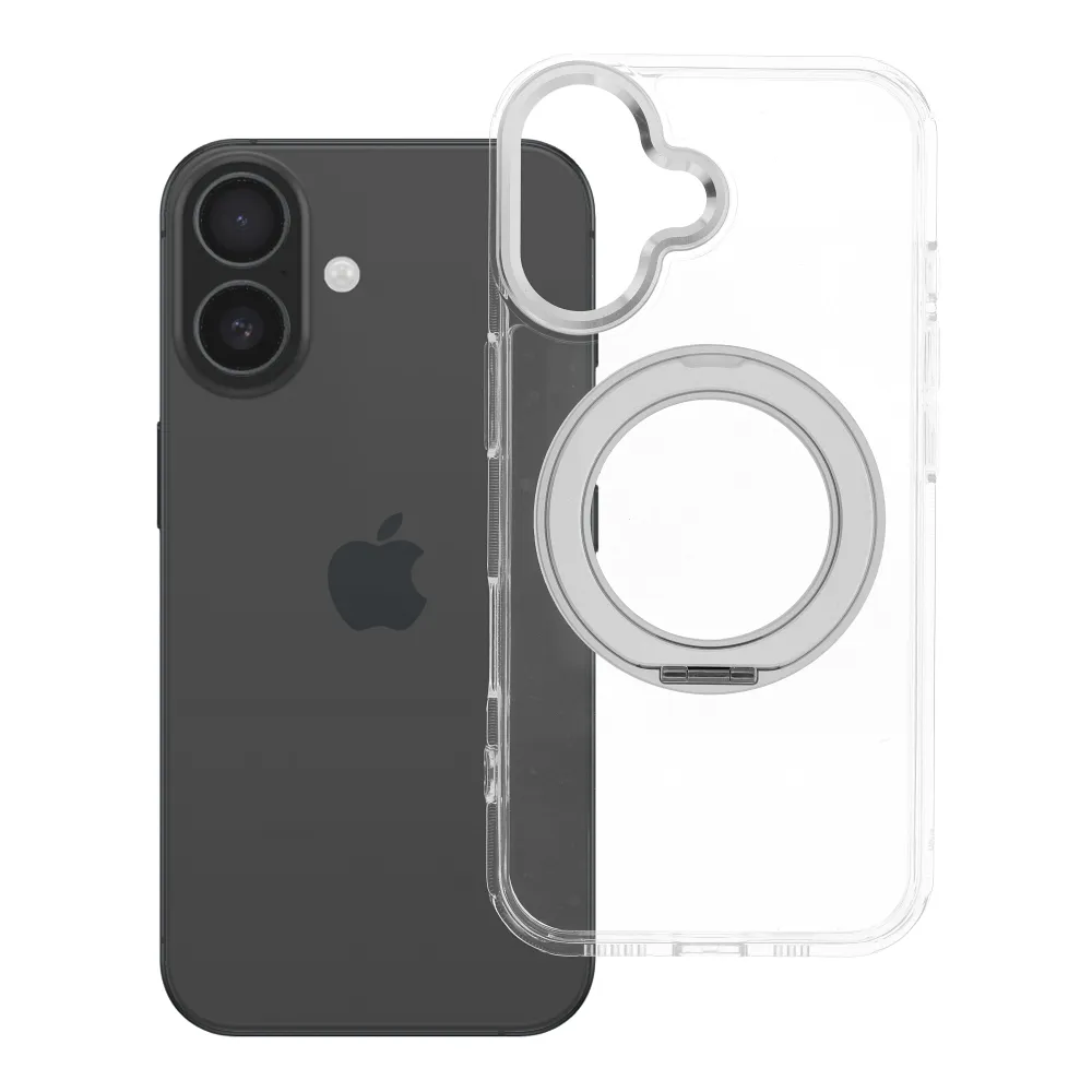 Case passend für iPhone 16 Frame Circle Stand kompatibel mit MagSafe transparent