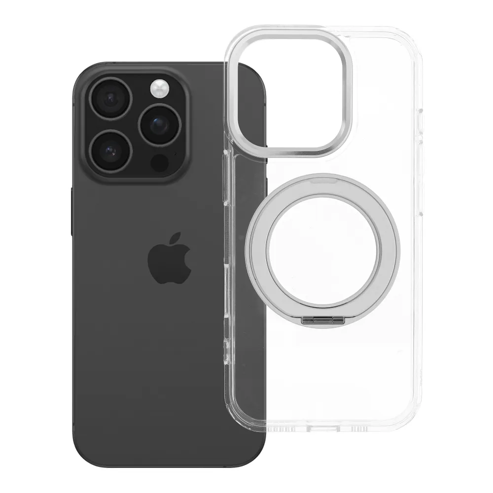 Case passend für iPhone 16 PRO Frame Circle Stand kompatibel mit MagSafe transparent