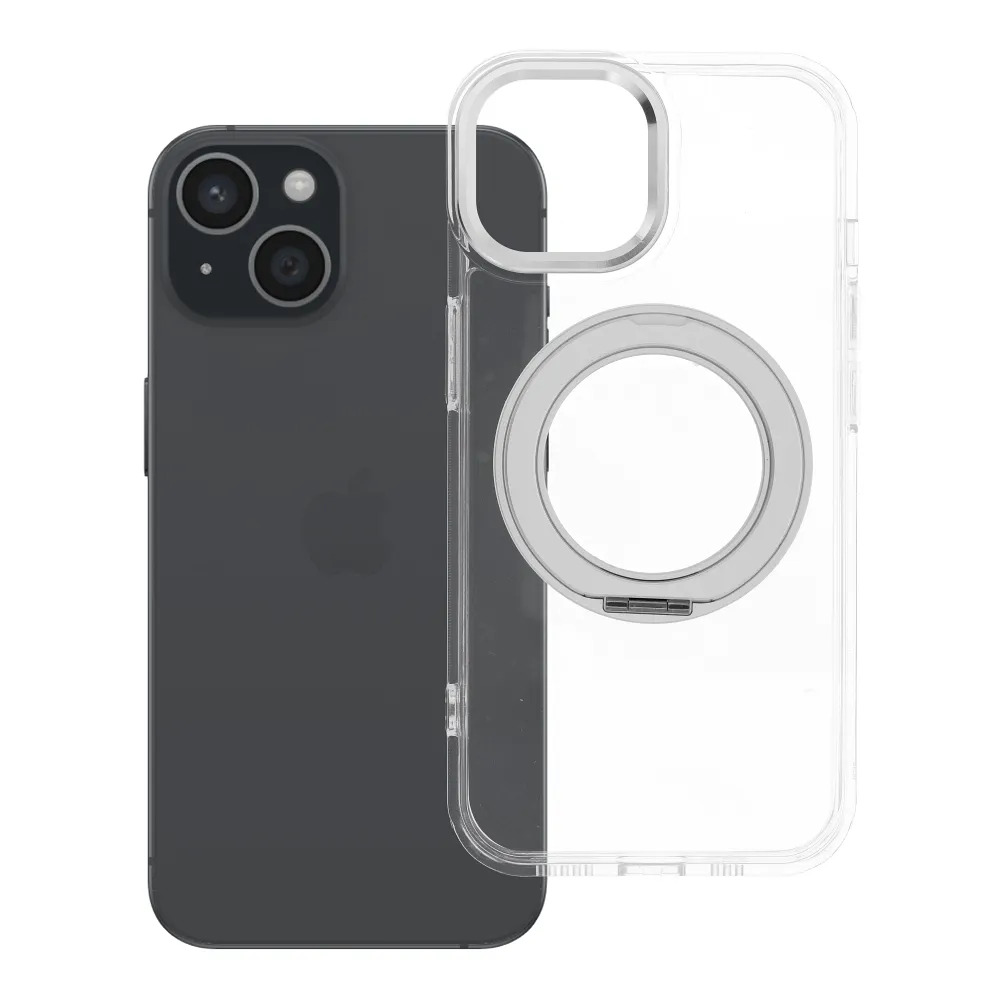 Case passend für iPhone 15 Frame Circle Stand kompatibel mit MagSafe transparent