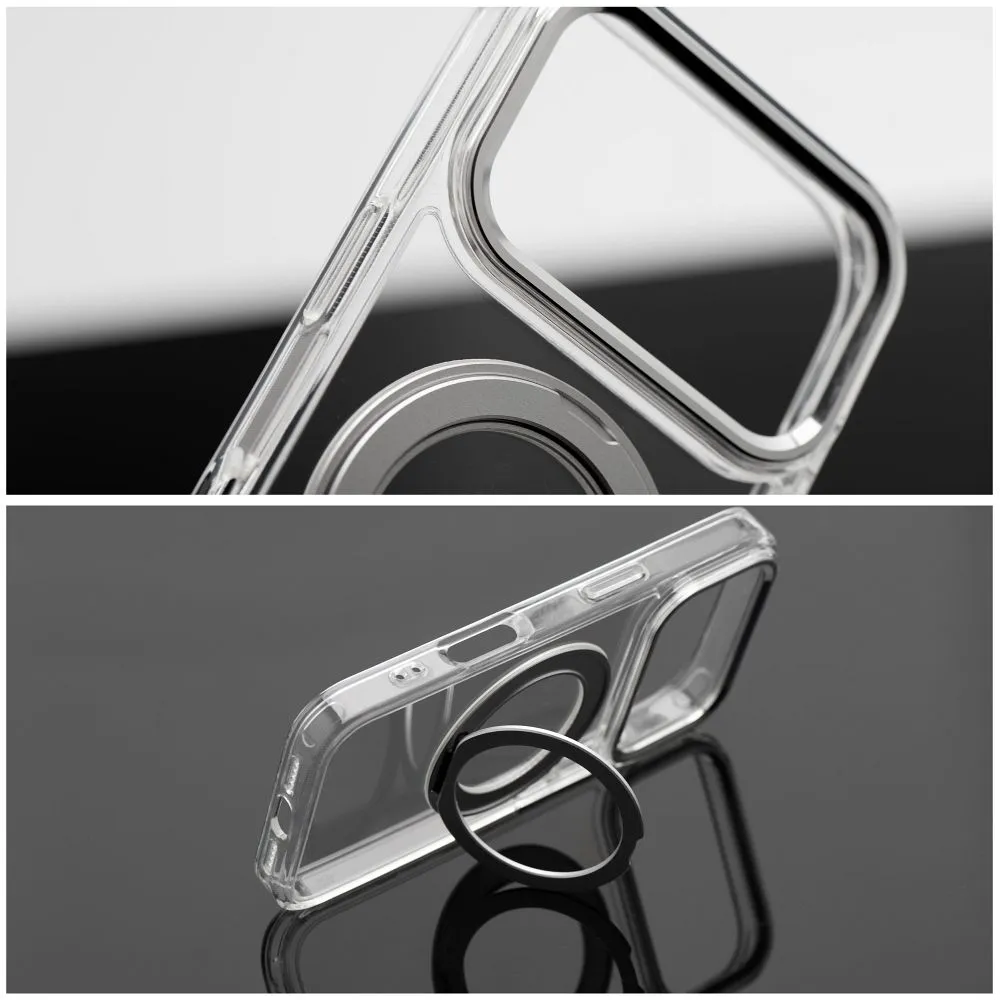 Case passend für iPhone 15 Frame Circle Stand kompatibel mit MagSafe transparent