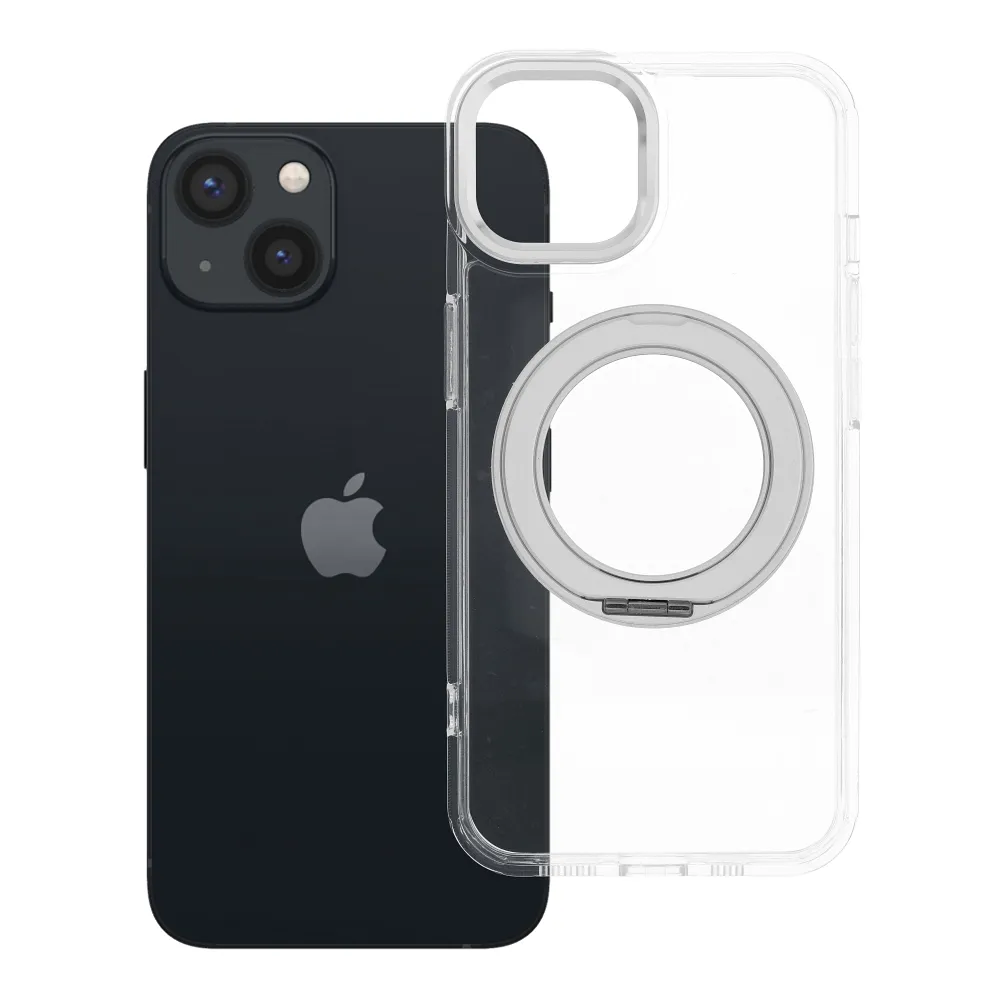 Case passend für iPhone 13 Frame Circle Stand kompatibel mit MagSafe transparent