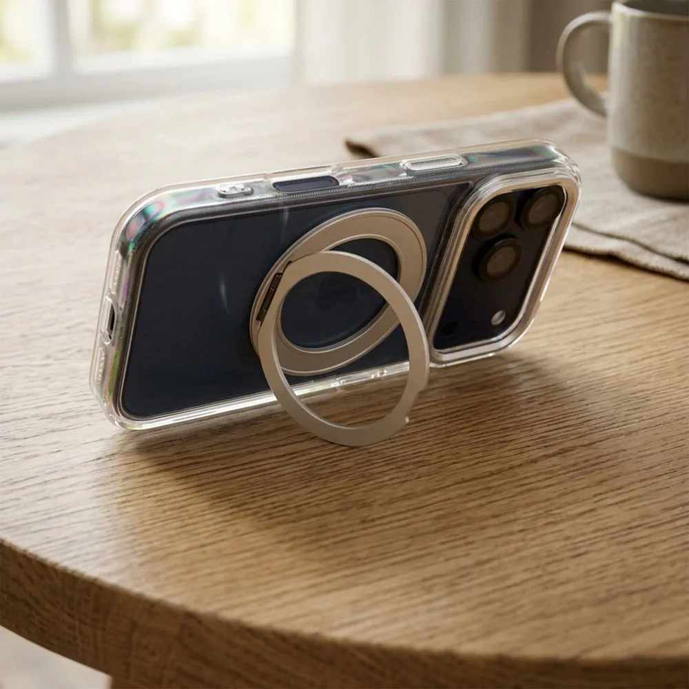 Case passend für iPhone 13 Frame Circle Stand kompatibel mit MagSafe transparent