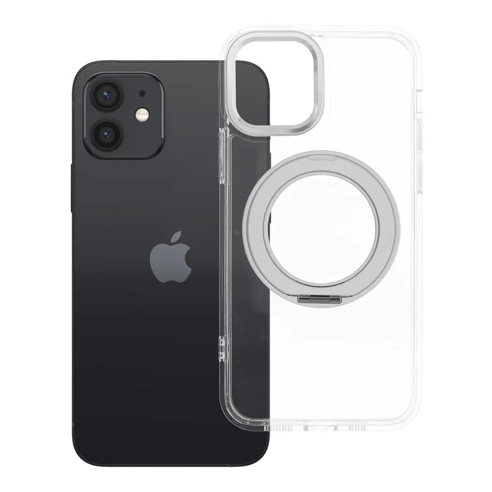 Case passend für iPhone 12 Frame Circle Stand kompatibel mit MagSafe transparent