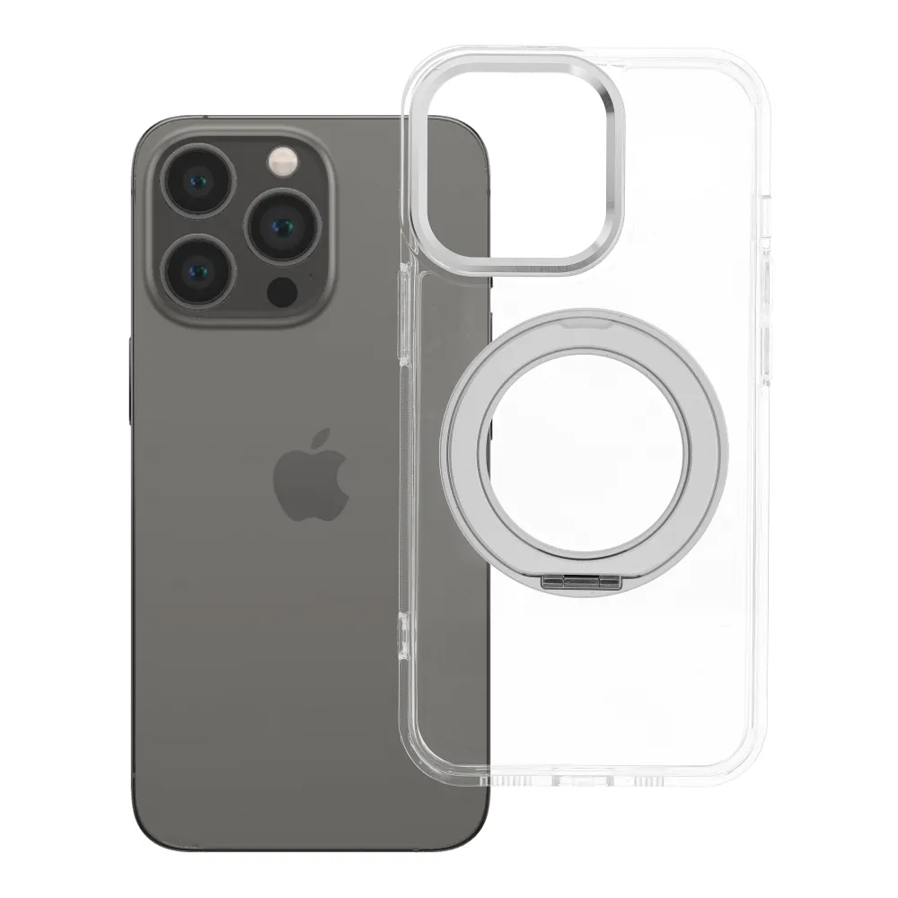 Case passend für iPhone 13 PRO Frame Circle Stand kompatibel mit MagSafe transparent