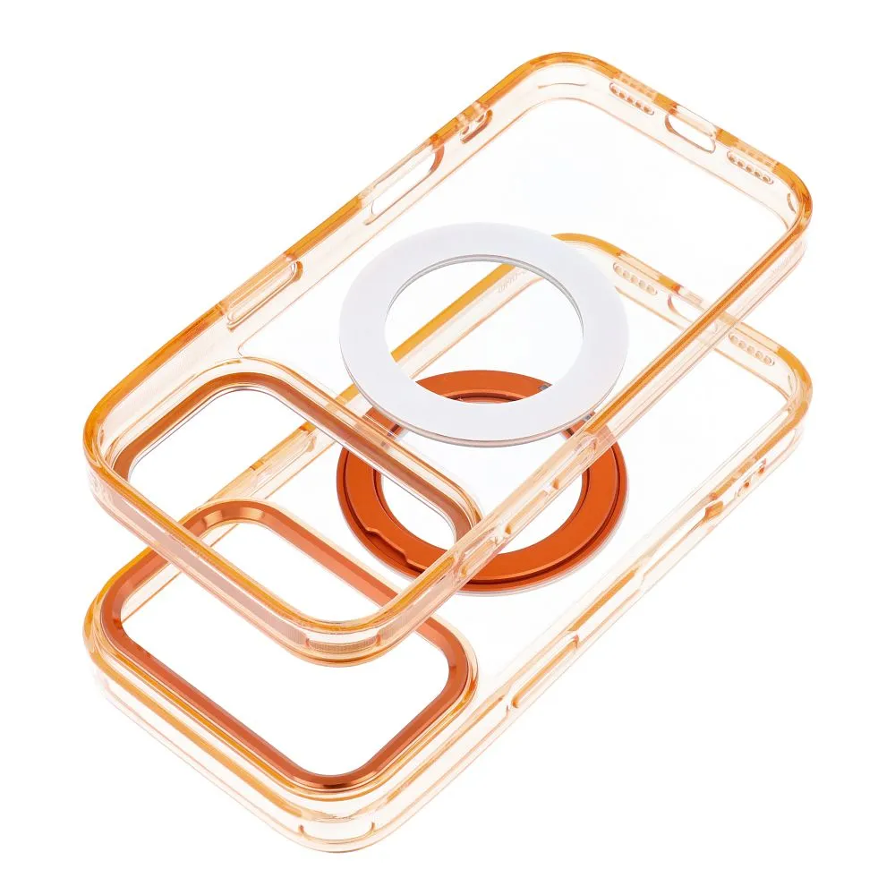 Case passend für iPhone 17 Pro Max / 18 Pro Max ( low camera edge) Frame Circle Stand kompatibel mit MagSafe orange