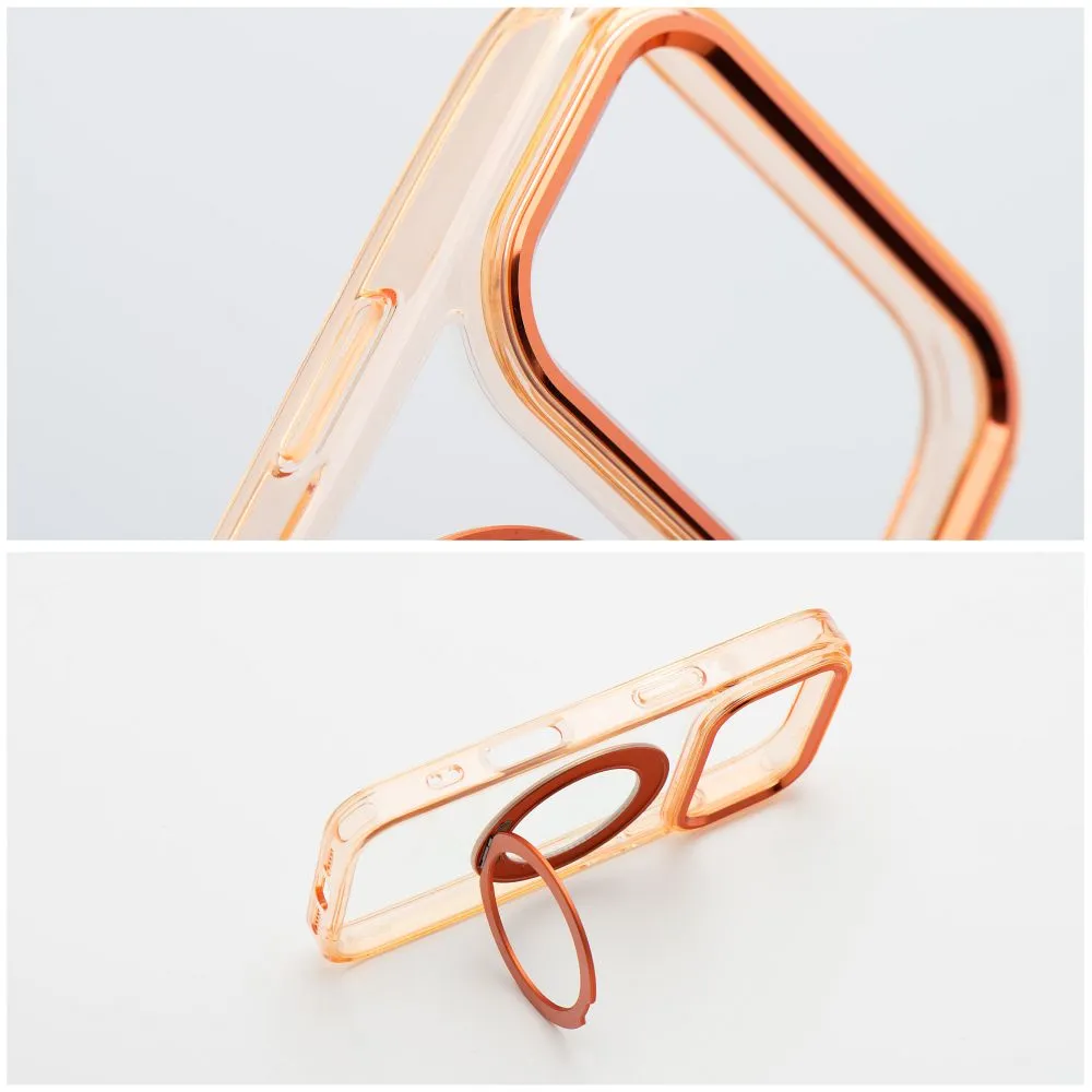 Case passend für iPhone 17 Pro Max / 18 Pro Max ( low camera edge) Frame Circle Stand kompatibel mit MagSafe orange