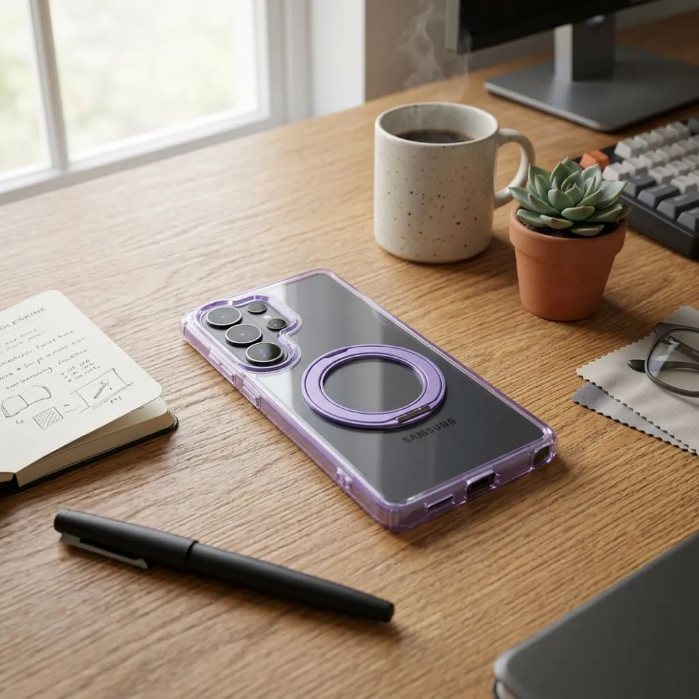 Case passend für Samsung A57 Frame Circle Stand kompatibel mit MagSafe purple