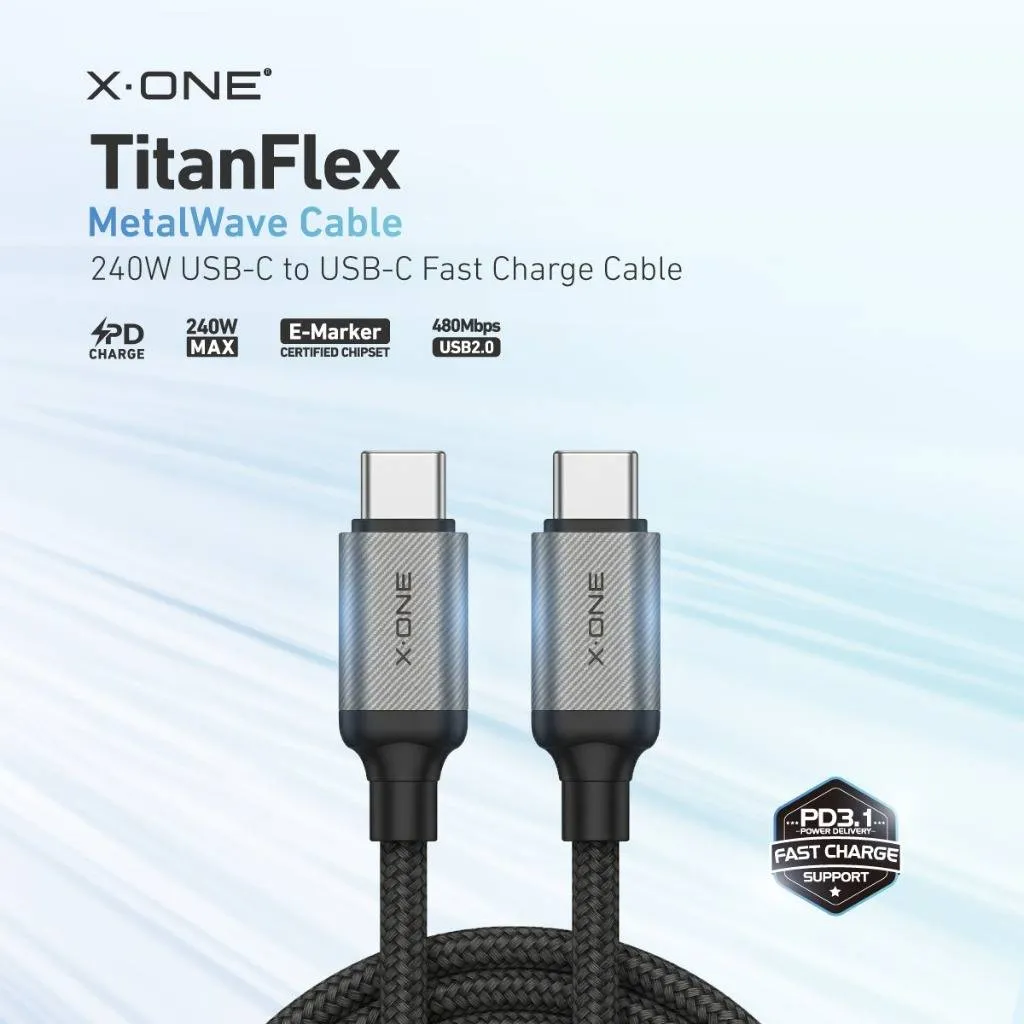 X-ONE TitanFlex data cable - type C to C - 5A max 240W 1,2 m black