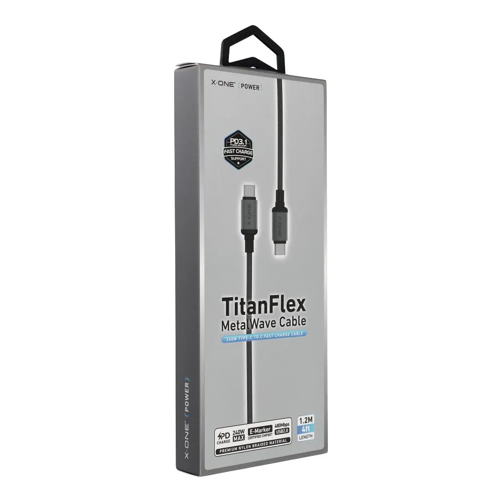 X-ONE TitanFlex data cable - type C to C - 5A max 240W 1,2 m black