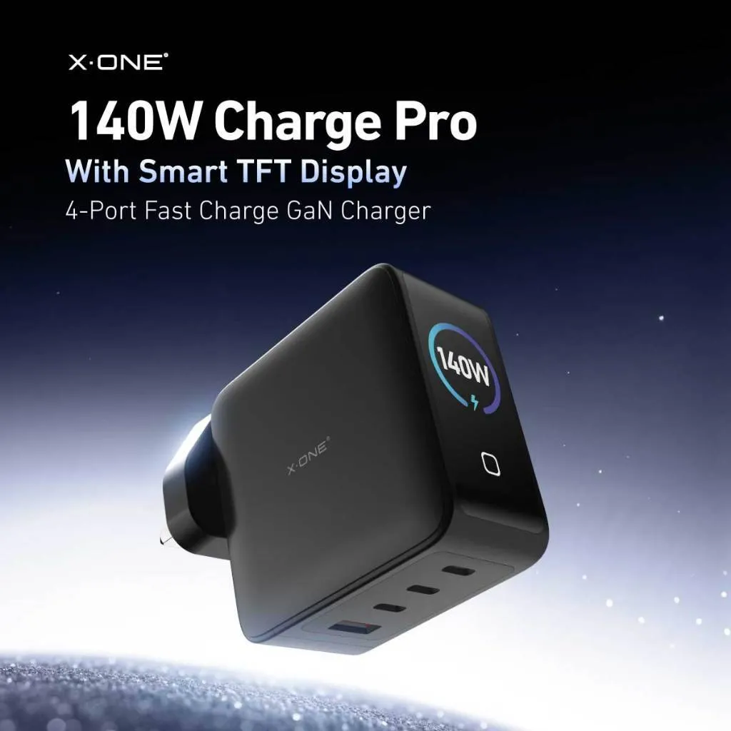 Travel charger X-ONE ChargeGo GaN 65W with retractable cable and USB C port - black