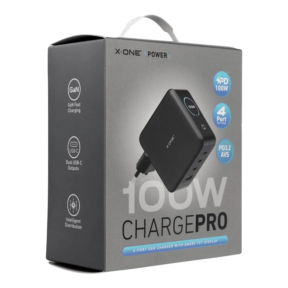 Travel charger X-ONE ChargeGo GaN with LCD 100W 2x USB C - black