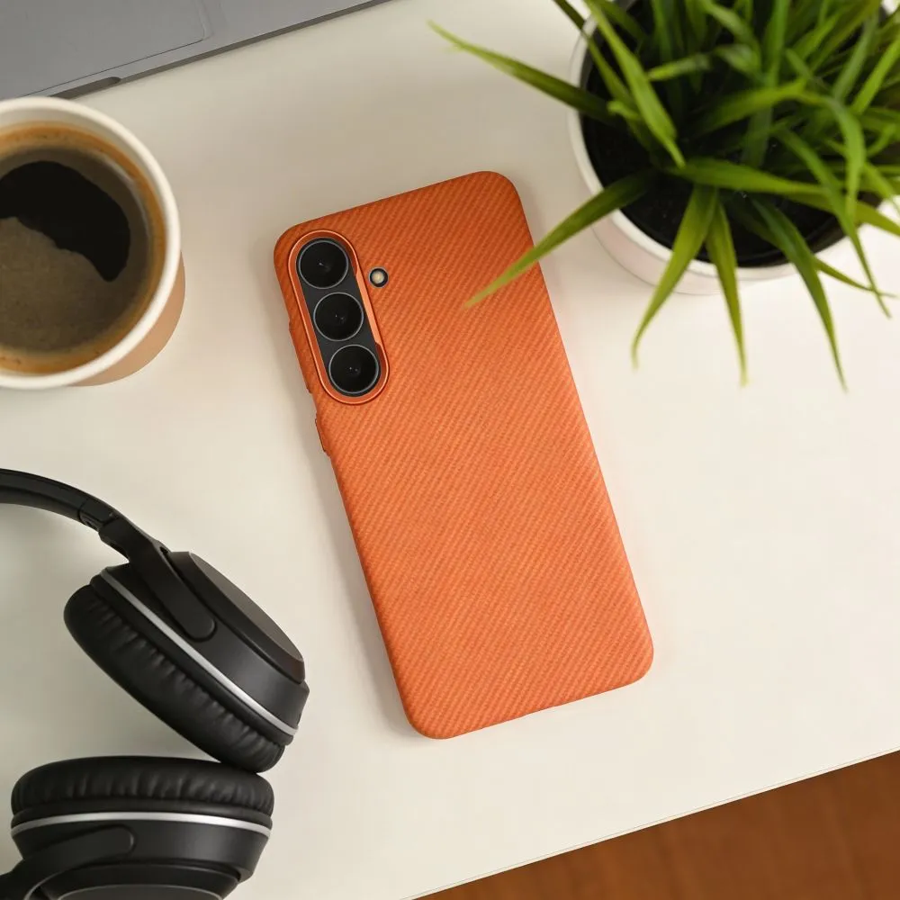 Case passend für Samsung A27 KEVLAR kompatibel mit MagSafe cosmic orange