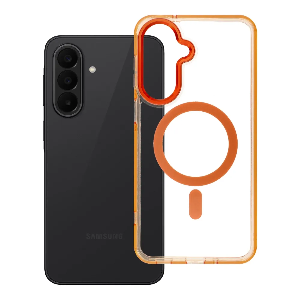 Case passend für Samsung A27 Frame Clear Hybrid Mag Cover kompatibel mit MagSafe hermes orange