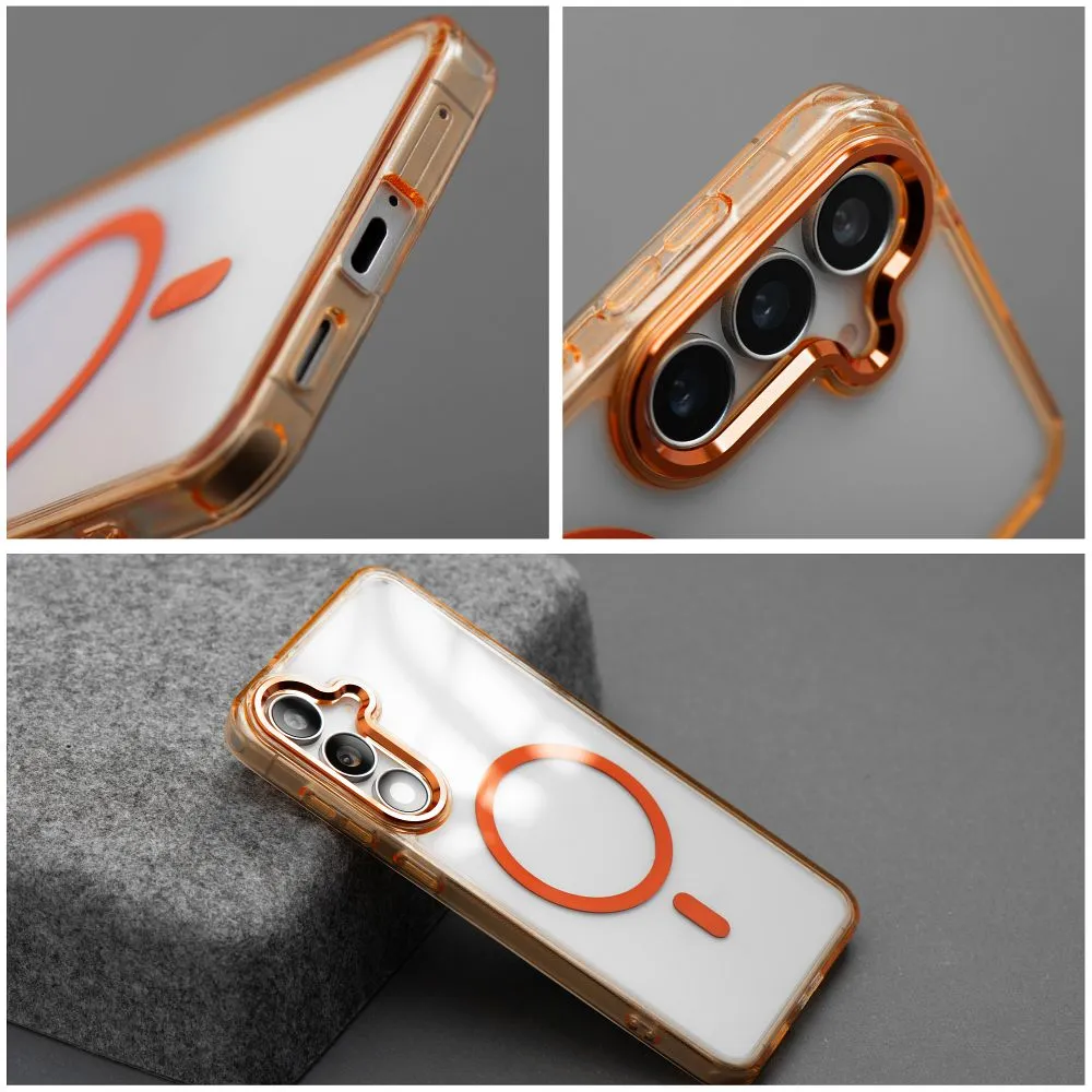 Case passend für Samsung A27 Frame Clear Hybrid Mag Cover kompatibel mit MagSafe hermes orange
