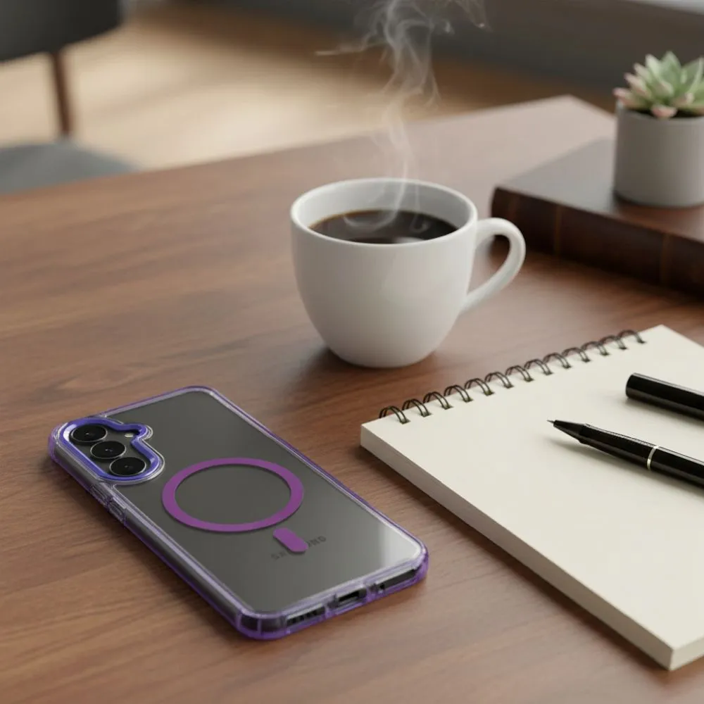 Case passend für Samsung A27 Frame Clear Hybrid Mag Cover kompatibel mit MagSafe purple
