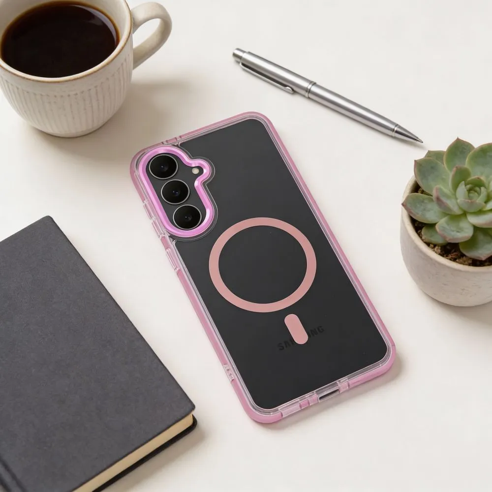 Case passend für Samsung A27 Frame Clear Hybrid Mag Cover kompatibel mit MagSafe powder pink