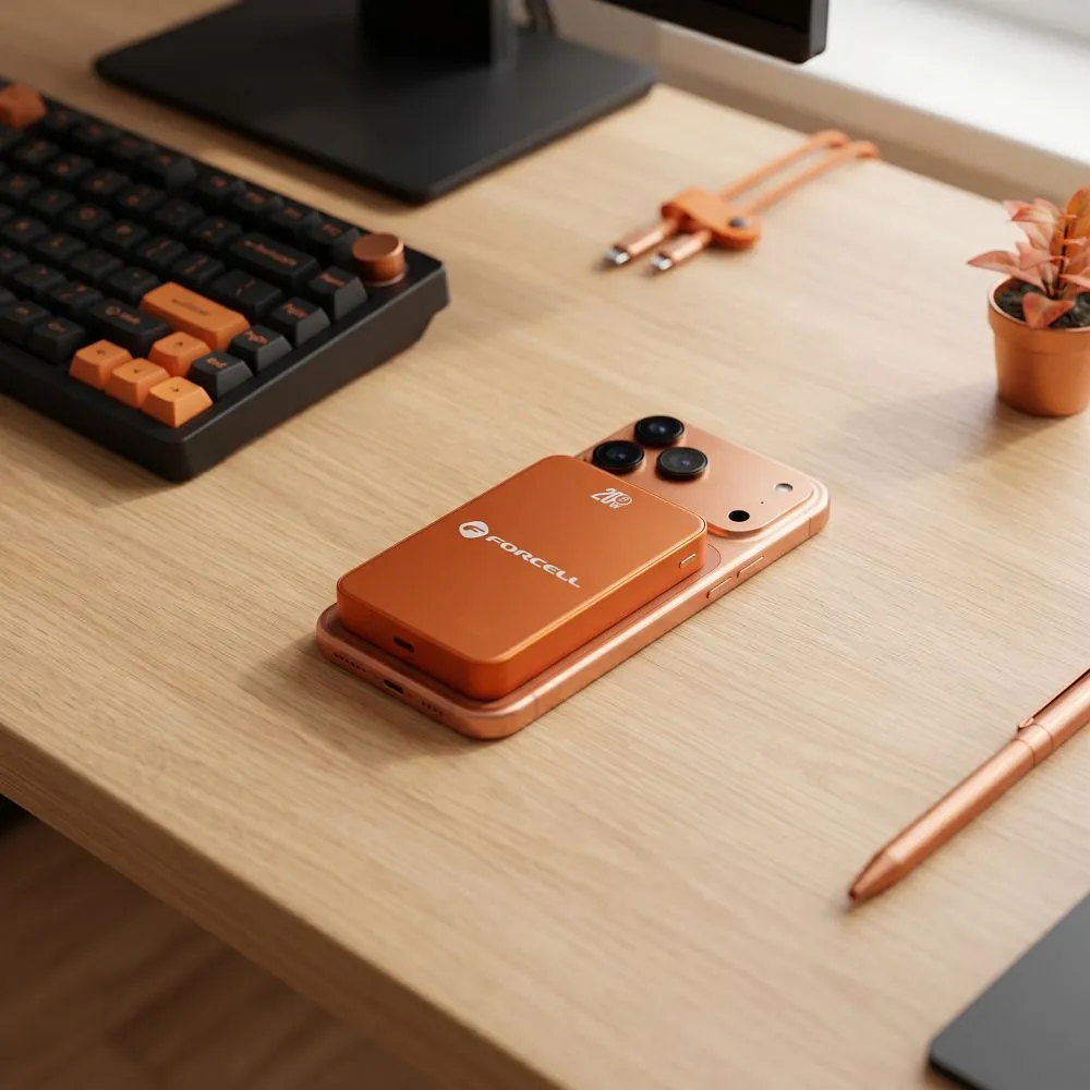 Powerbank kompatibel mit MagSafe Forcell F-Energy SuperSlim F10K8 QC4.0 PD3.0 15W 10000 mAh orange
