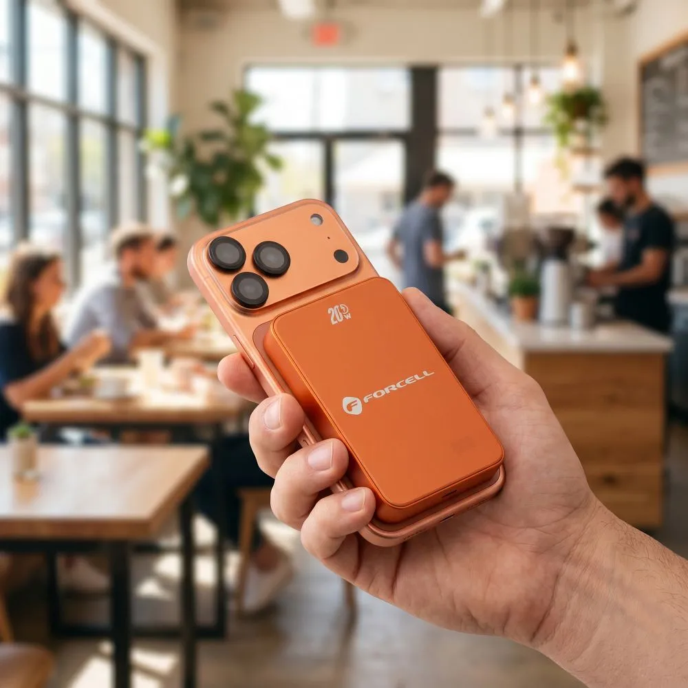Powerbank kompatibel mit MagSafe Forcell F-Energy SuperSlim F10K8 QC4.0 PD3.0 15W 10000 mAh orange