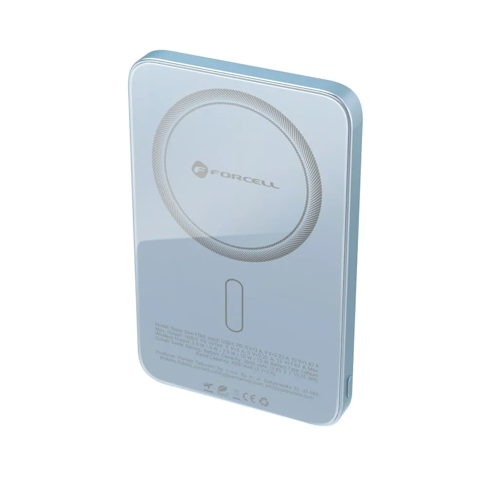 Powerbank kompatibel mit MagSafe Forcell F-Energy SuperSlim F5K8 QC4.0 PD3.0 15W 5000 mAh blue