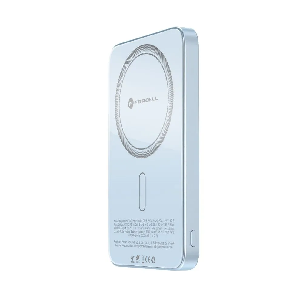 Powerbank kompatibel mit MagSafe Forcell F-Energy SuperSlim F5K8 QC4.0 PD3.0 15W 5000 mAh blue