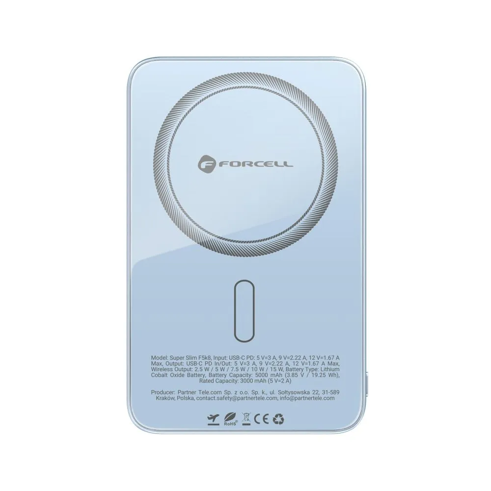 Powerbank kompatibel mit MagSafe Forcell F-Energy SuperSlim F5K8 QC4.0 PD3.0 15W 5000 mAh blue