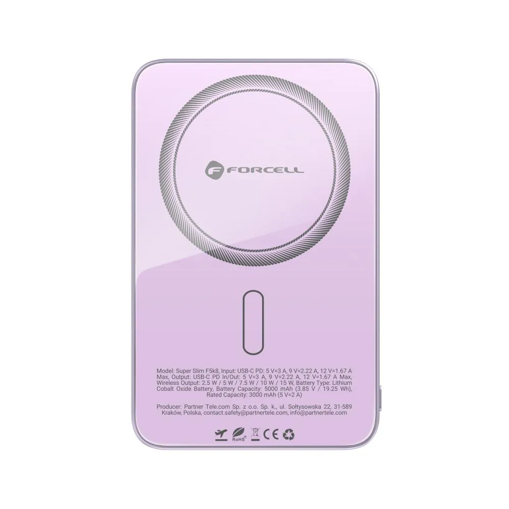 Powerbank kompatibel mit MagSafe Forcell F-Energy SuperSlim F5K8 QC4.0 PD3.0 15W 5000 mAh purple