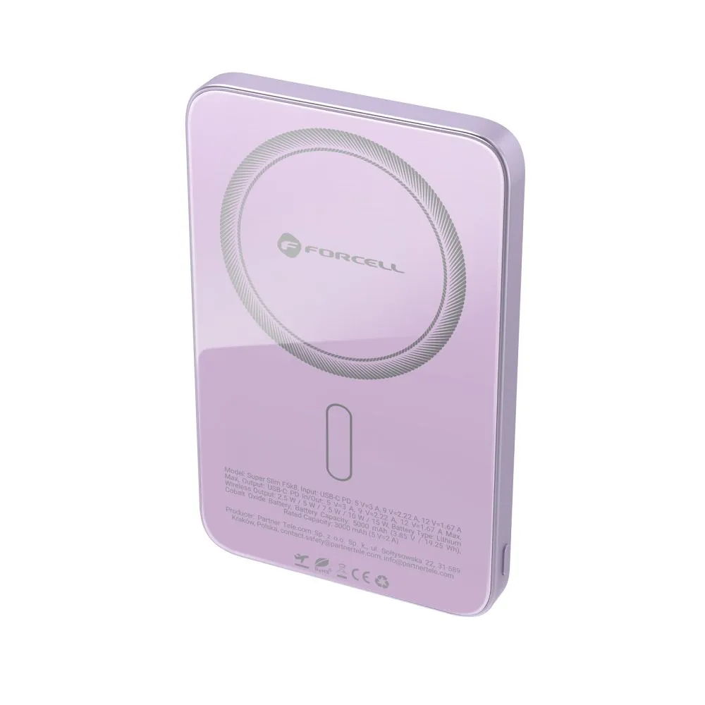 Powerbank kompatibel mit MagSafe Forcell F-Energy SuperSlim F5K8 QC4.0 PD3.0 15W 5000 mAh purple