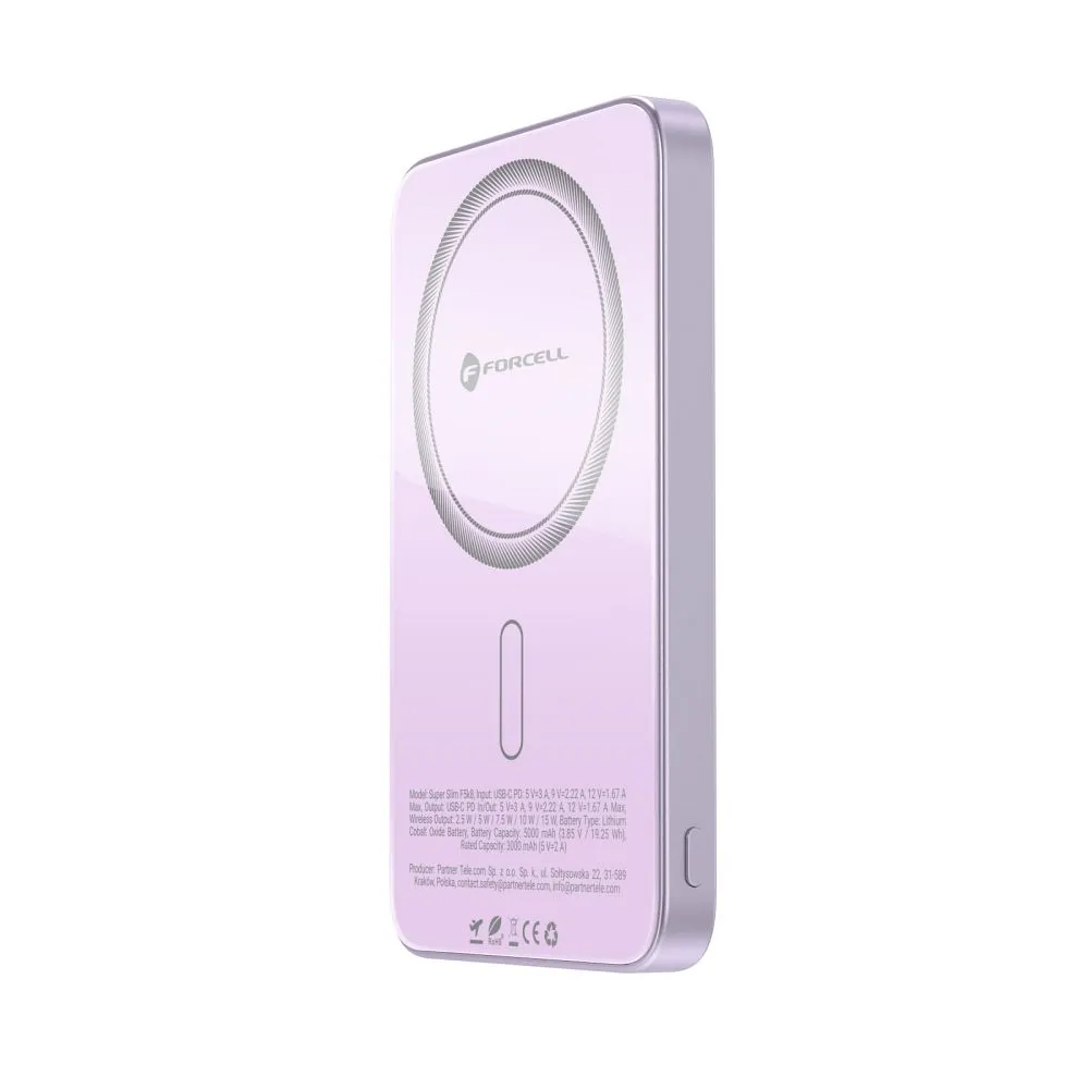 Powerbank kompatibel mit MagSafe Forcell F-Energy SuperSlim F5K8 QC4.0 PD3.0 15W 5000 mAh purple