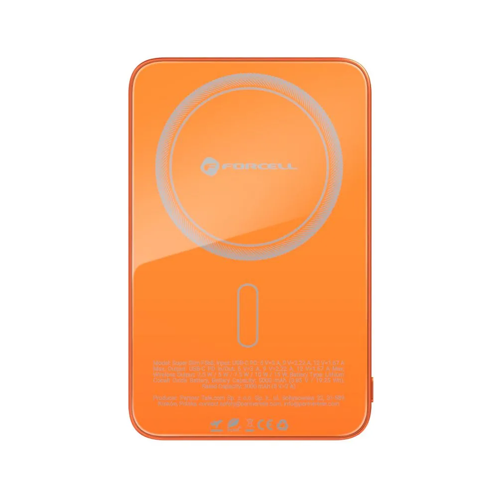 Powerbank kompatibel mit MagSafe Forcell F-Energy SuperSlim F5K8 QC4.0 PD3.0 15W 5000 mAh orange