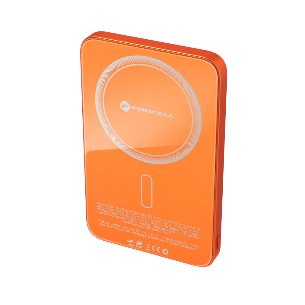 Powerbank kompatibel mit MagSafe Forcell F-Energy SuperSlim F5K8 QC4.0 PD3.0 15W 5000 mAh orange