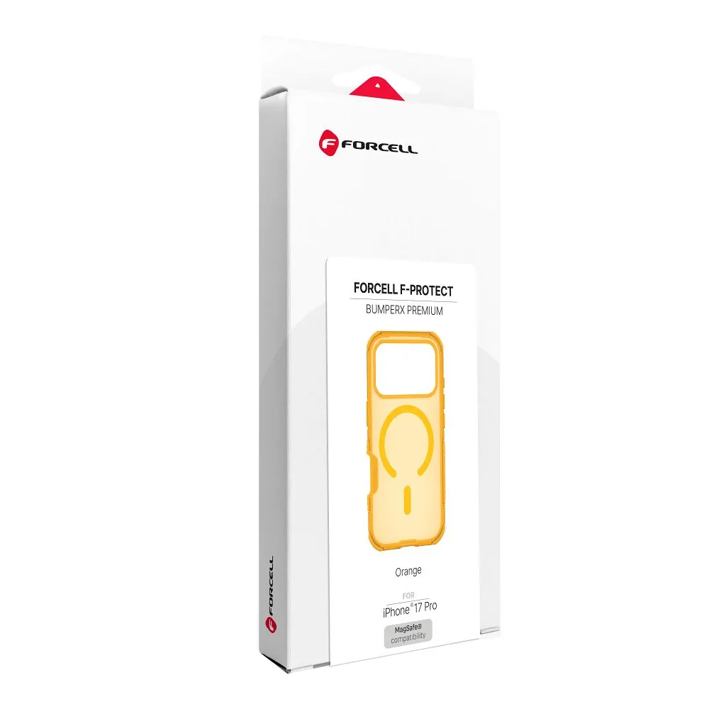 Case passend für iPhone 17 Pro / 18 Pro (low camera edge) Forcell F-Protect BumperX Premium kompatibel mit MagSafe orange
