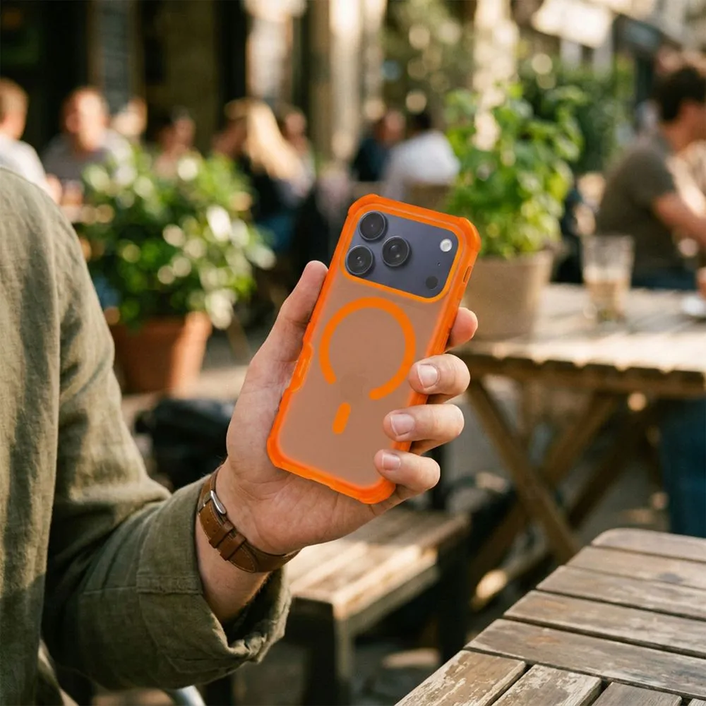 Case passend für iPhone 17 Pro / 18 Pro (low camera edge) Forcell F-Protect BumperX Premium kompatibel mit MagSafe orange