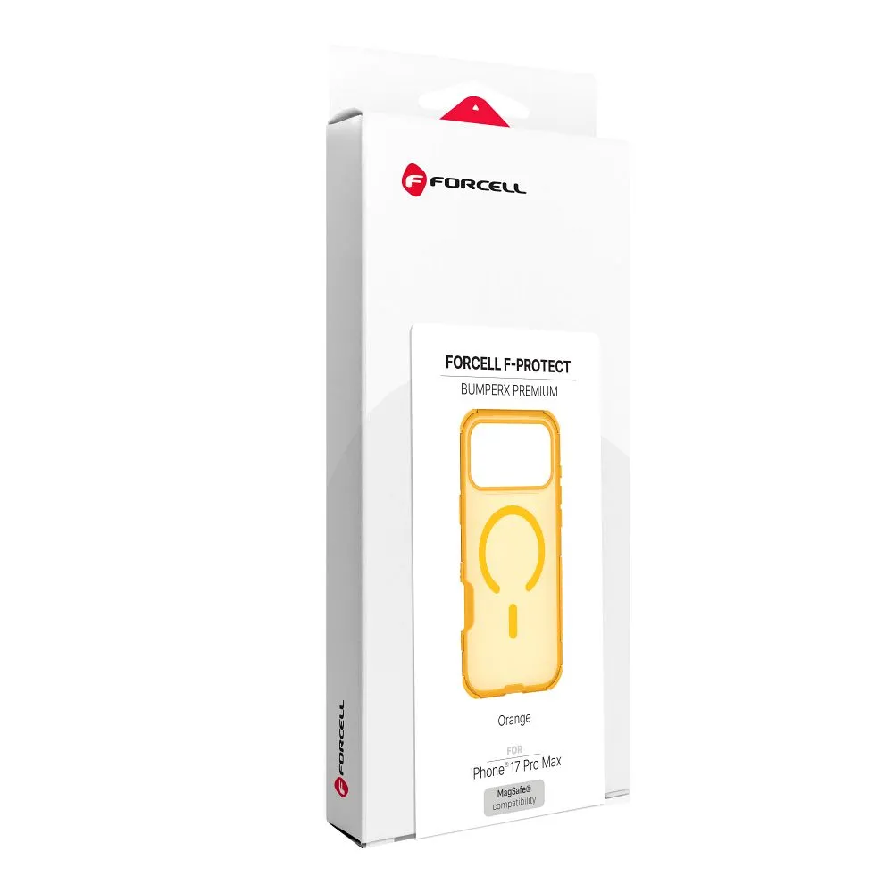 Case passend für iPhone 17 Pro Max / 18 Pro Max (low camera edge) Forcell F-Protect BumperX Premium kompatibel mit MagSafe orange