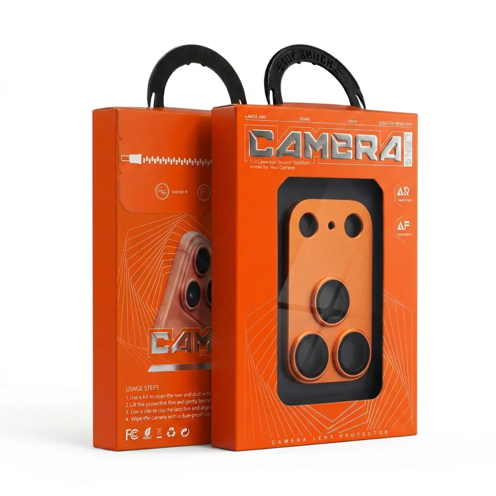 Tempered Glass Camera Lens passend für iPhone 17 PRO AR+AF Full Metal orange