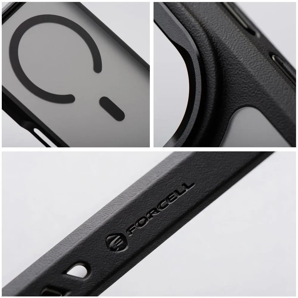 Case passend für iPhone 17 Pro / 18 Pro (low camera edge) Forcell F-Protect Smoke Hybrid Premium kompatibel mit MagSafe black